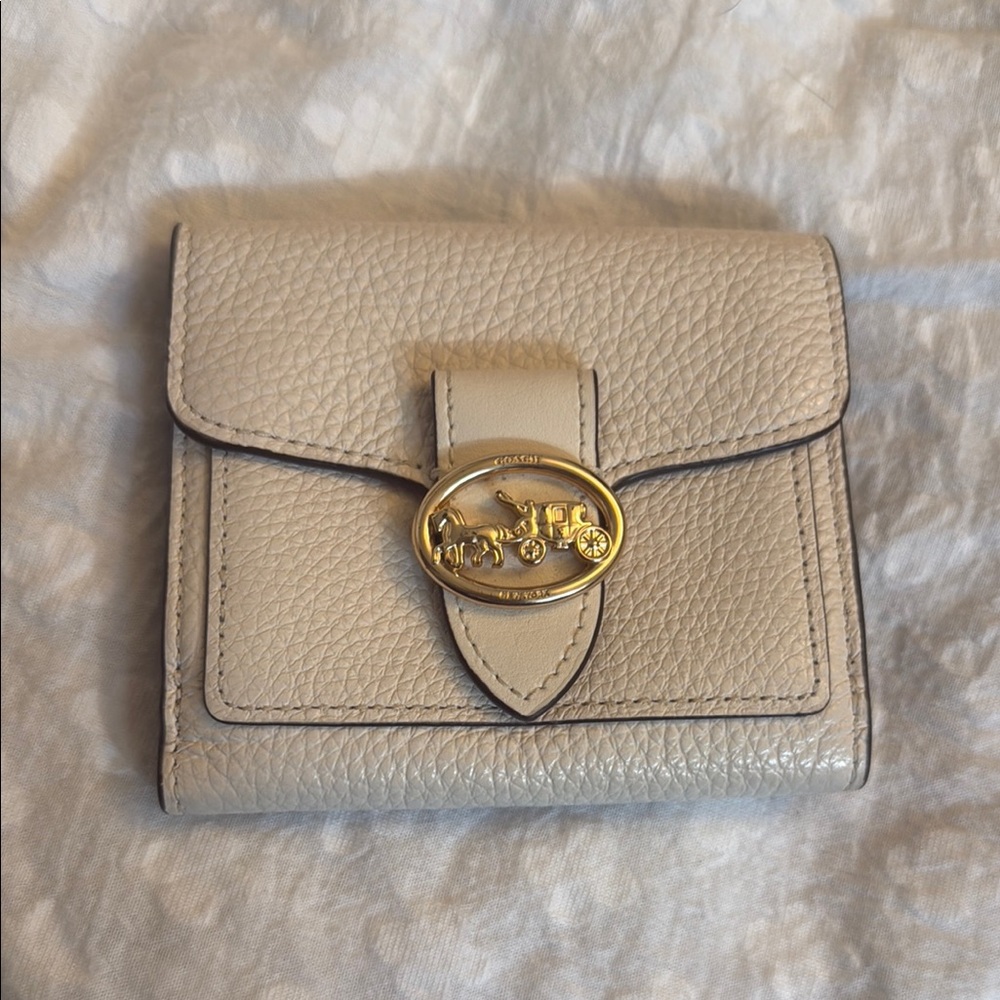 Coach Beige Leather Wallet with Gold Accent